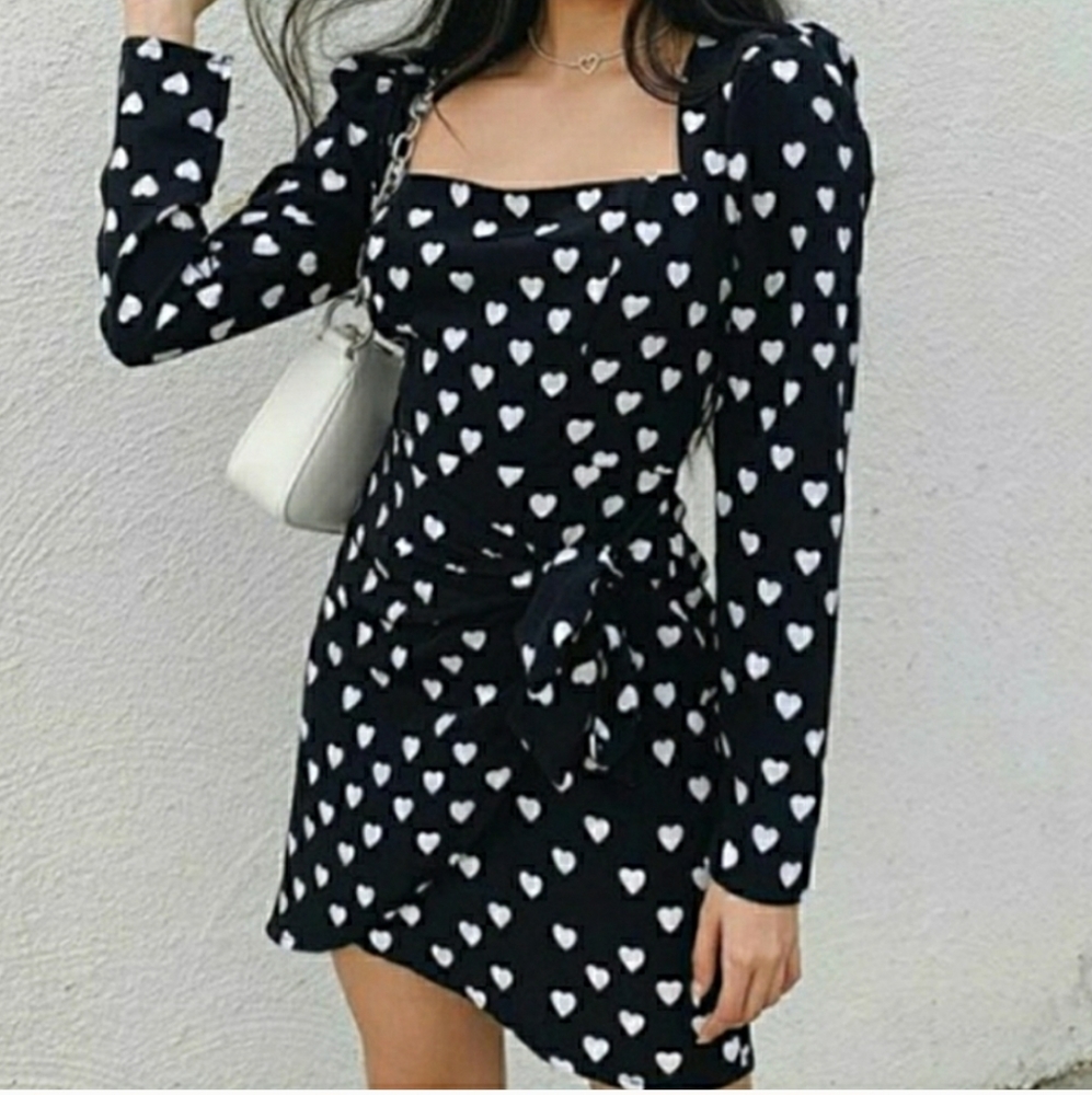 Heart Print Wrap Dress